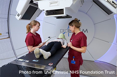 Photo of a child wearing a radiotherapy mask for proton beam therapy