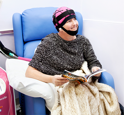 Photograph of woman with cold cap